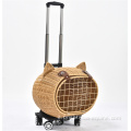 Custodia da viaggio da viaggio per animali domestici di lusso Case di vaso per trasporto rattan su ruote passeggino da viaggio per gatto da viaggio